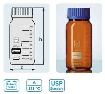 DURAN® GLS 80® Protect Laboratory Bottle Wide Mouth Amber (LGW1167308)